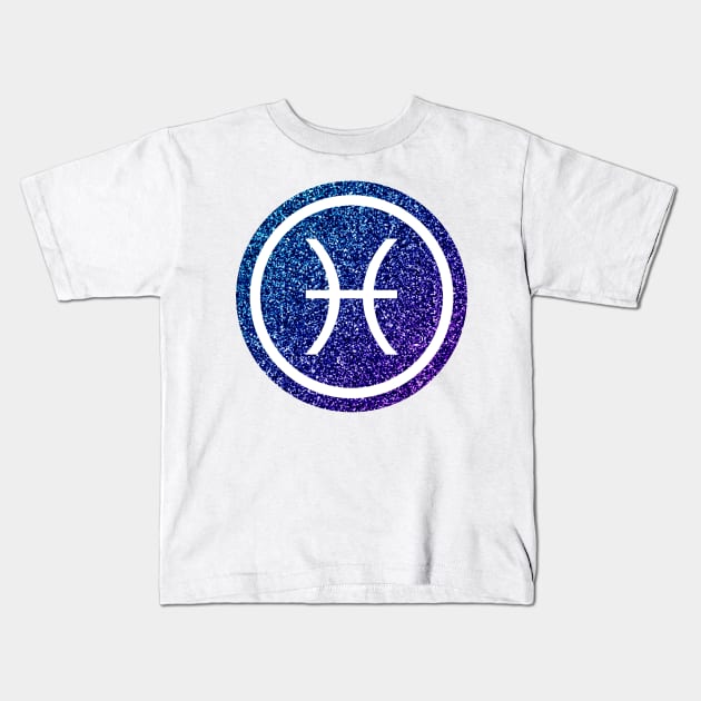 Blue Purple Glitter Zodiac - Pisces Kids T-Shirt by BiscuitSnack